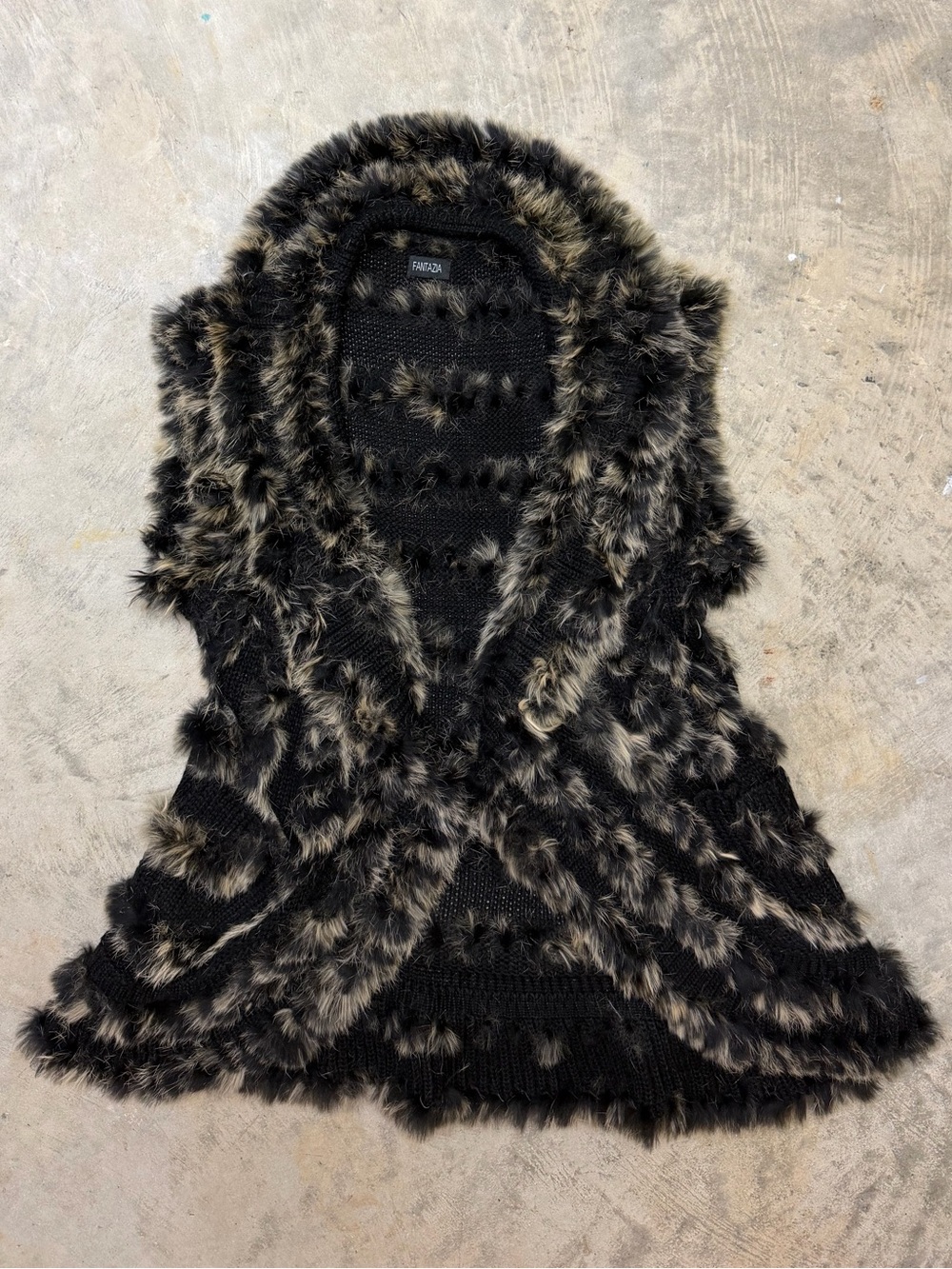 Faux Fur Trim Black and Taupe Hooded Vest - Women